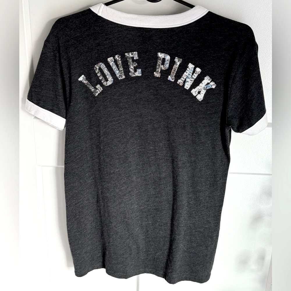 PINK-Victoria’s Secret Pocket Tee With Sequins Logo On Back